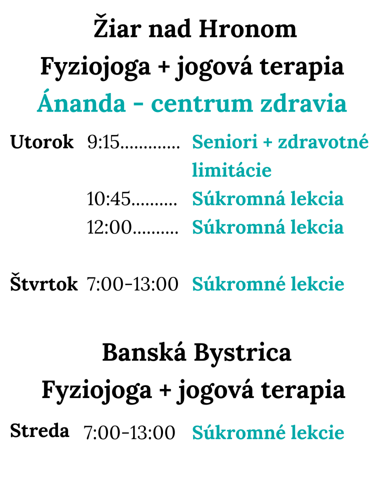 Rozvrh joga Ziar nad Hronom