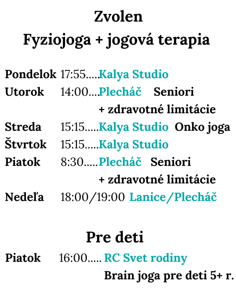 Rozvrh joga Zvolen